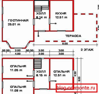 Typický dizajn malého dvojpodlažného domu s terasou na prvej úrovni